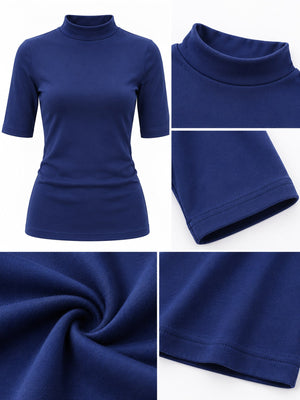 Peacock Blue fitted t-shirt with mock neck