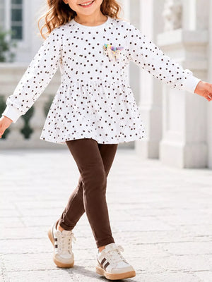 white peplum top with polka dot and round neck
