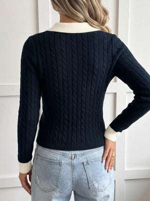 pullover sweater in Navy with cable knit and cable-knit
