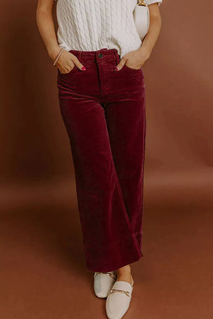 wide-leg pants in Burgundy with high-waisted and full-length