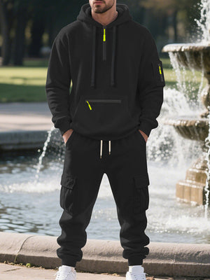 lounge set in black featuring pocketed and relaxed fit