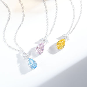 Adjustable 925 Sterling Silver Zircon Teardrop Necklace in silver with teardrop pendant