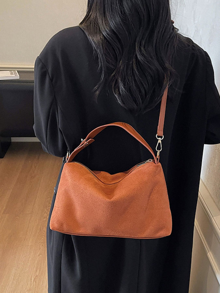 Suede Texture Crossbody Bag in black with adjustable strap