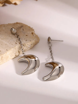 Silver celestial crescent drop earrings with chain detail
