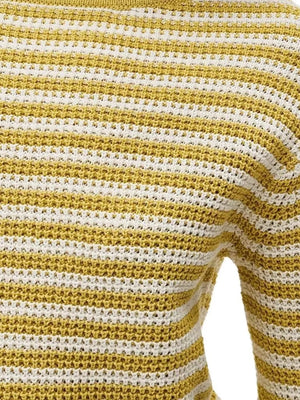 Striped Boat Neck Knit Sweater in Yellow