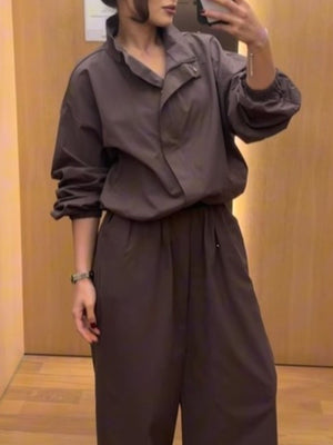 athleisure matching set in Black with mock neck