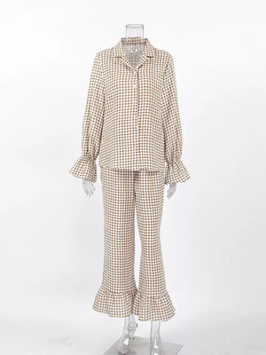 cottagecore pajama set in Khaki with collared