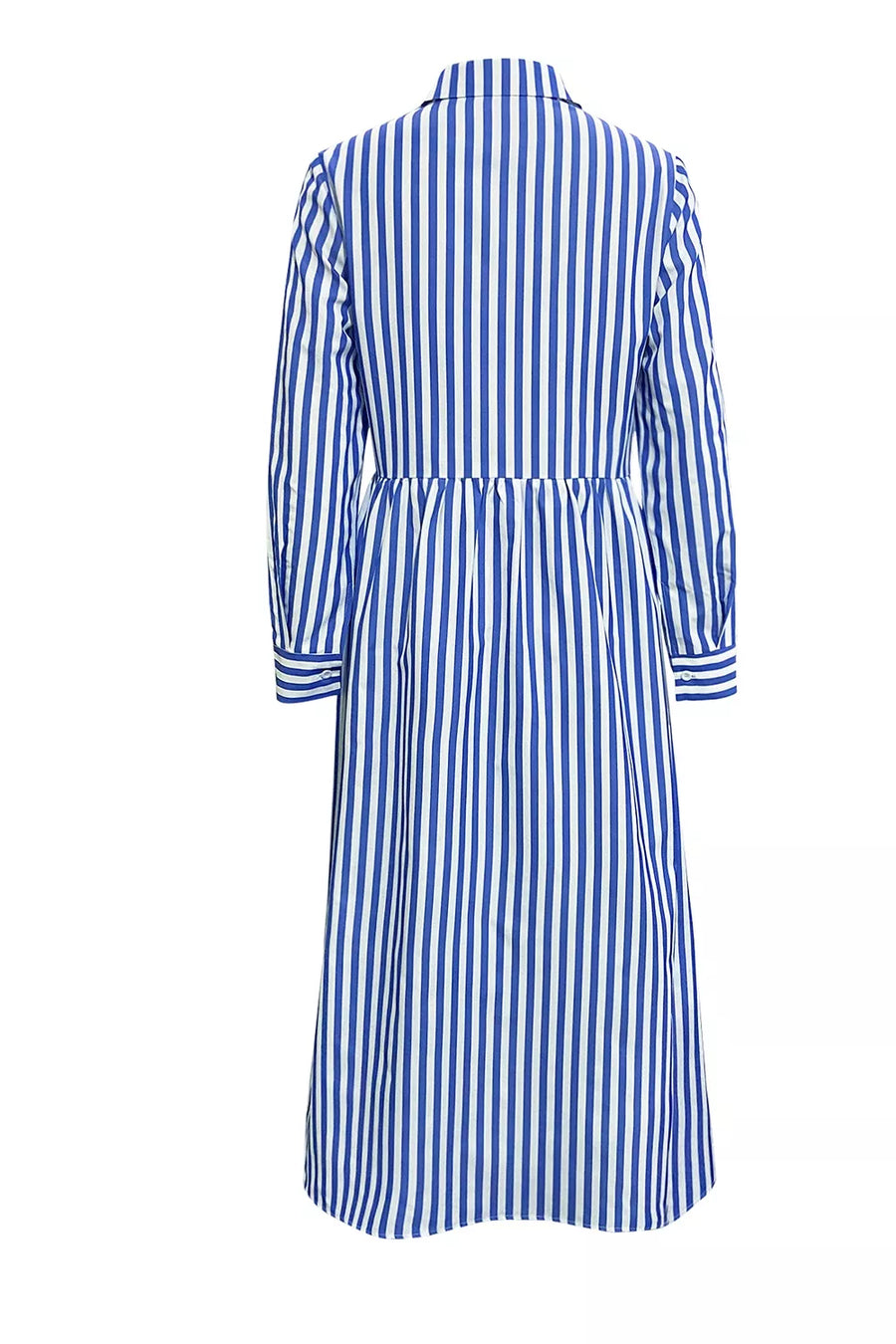 Striped Long Sleeve Maxi Shirt Dress in Light Blue