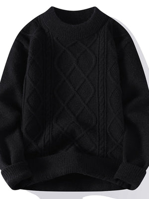 Blue pullover sweater with hip-length and pullover