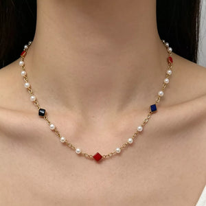 Synthetic Pearl,18K Gold-Plated,Alloy,Resin,Zircon Care instructions: Avoid wear necklace in red with straight silhouette