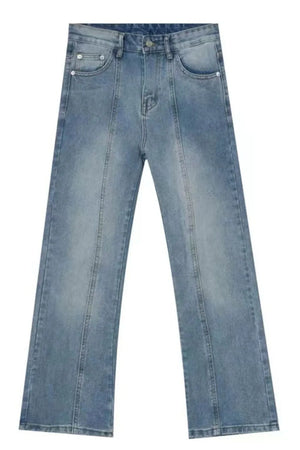 Seam detail flare jeans in medium wash denim with a classic fit.