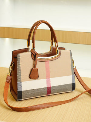 Plaid Top Handle Handbag in red with top handle