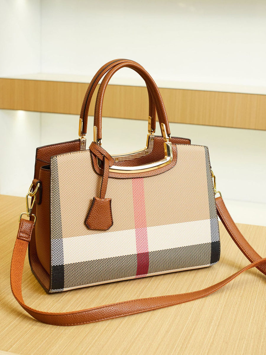 Plaid Top Handle Handbag in red with top handle