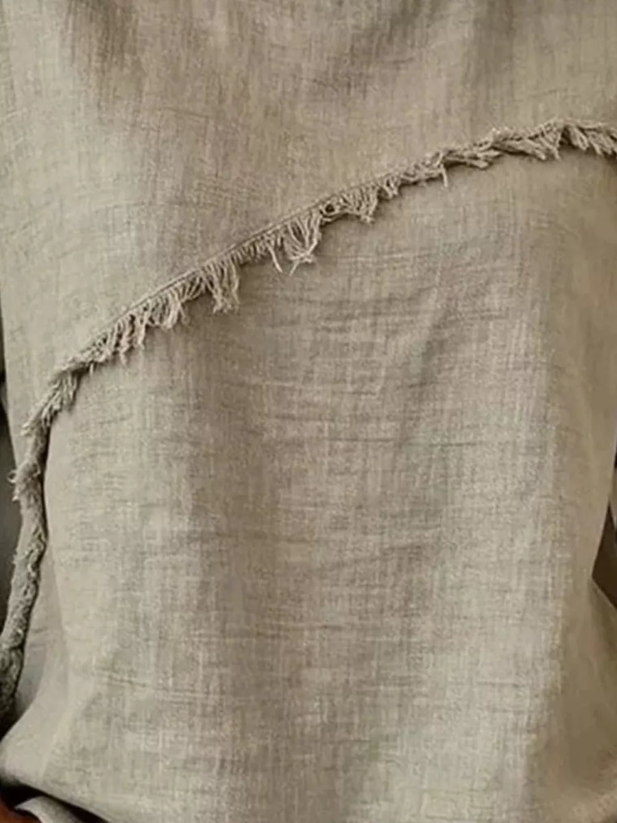 Khaki relaxed-fit shirt with frayed asymmetrical detail