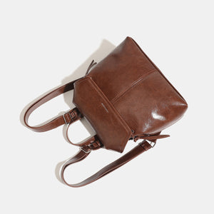 Vintage PU Leather Flap-Over Backpack in Brown with top handle