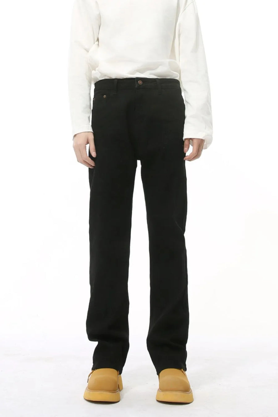 Black mid-rise flared leg tailored trousers with a comfortable fit.