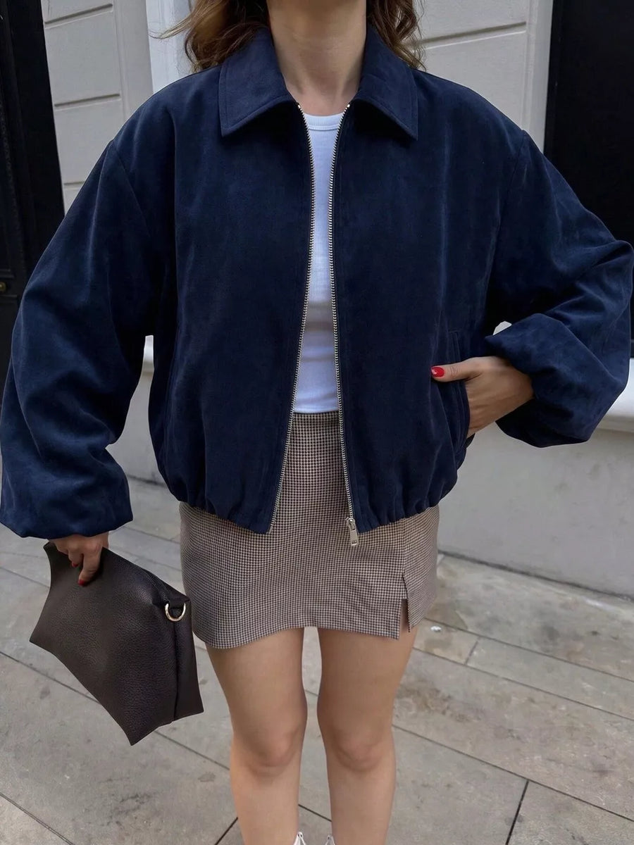 bomber jacket in White with zipper and cropped