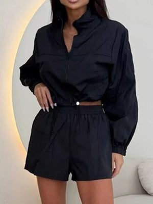 Black relaxed track jacket with collared
