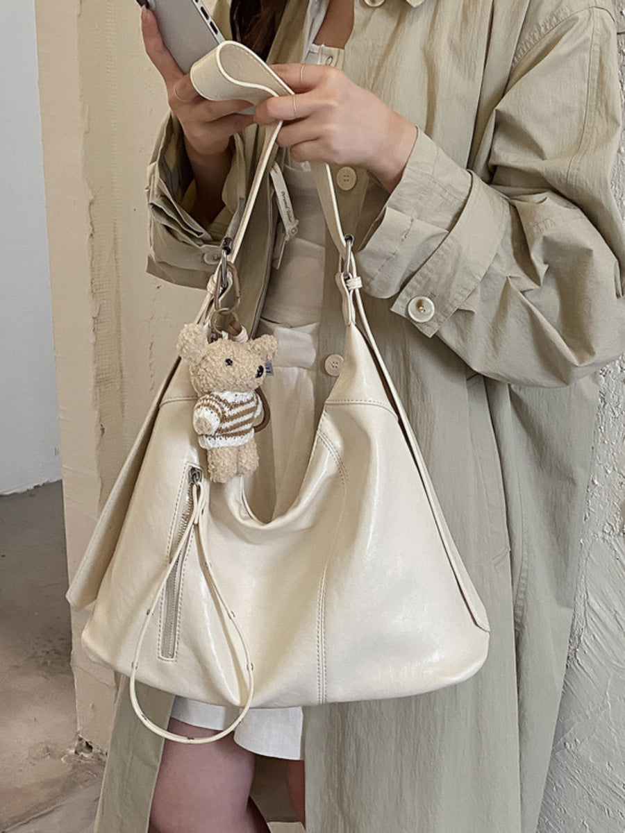 PU Leather Imported Size & shoulder bag in ivory with relaxed silhouette