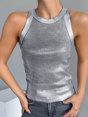 tank top in silver featuring basic style and fitted fit