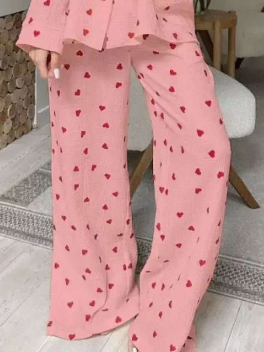 romantic pajama set in red with collared