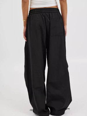 Drawstring Wide Leg Pants in Black with drawstring waist