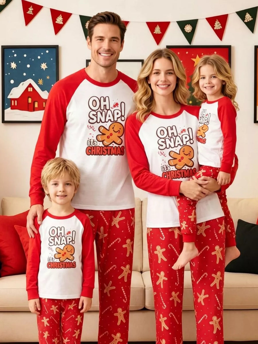 pajama set in Dad-Red with graphic print, gingerbread man print, candy cane print and long sleeves