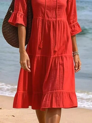 bohemian midi dress in Light Blue with v-neck
