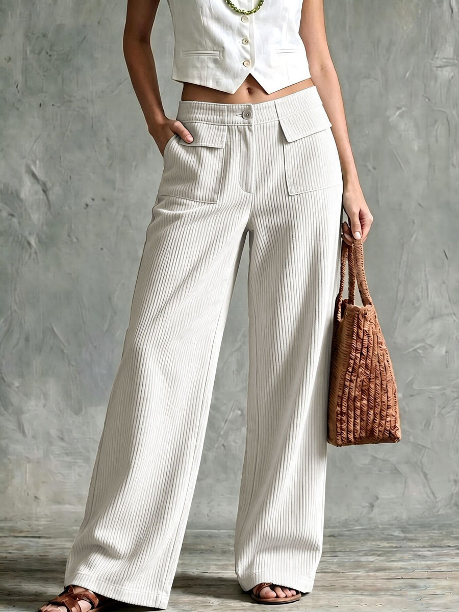wide-leg pants in ivory featuring pocketed and wide-leg fit