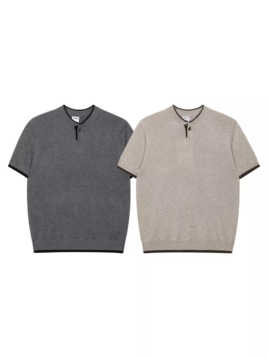 Men's Short Sleeve Collar Knit Top option 7