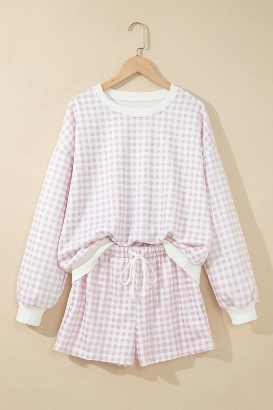 light pink pajama set with drawstring and long sleeve