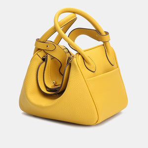 PU Leather Imported Size & handbag in Yellow with rounded silhouette