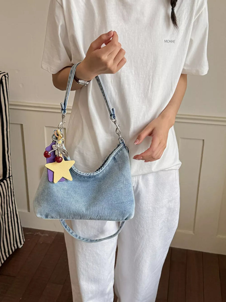 Star Charm Denim Shoulder Bag option 5