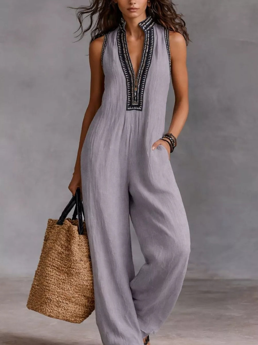 Full Size Sleeveless Wide-leg Jumpsuit Plus Size in Light Green