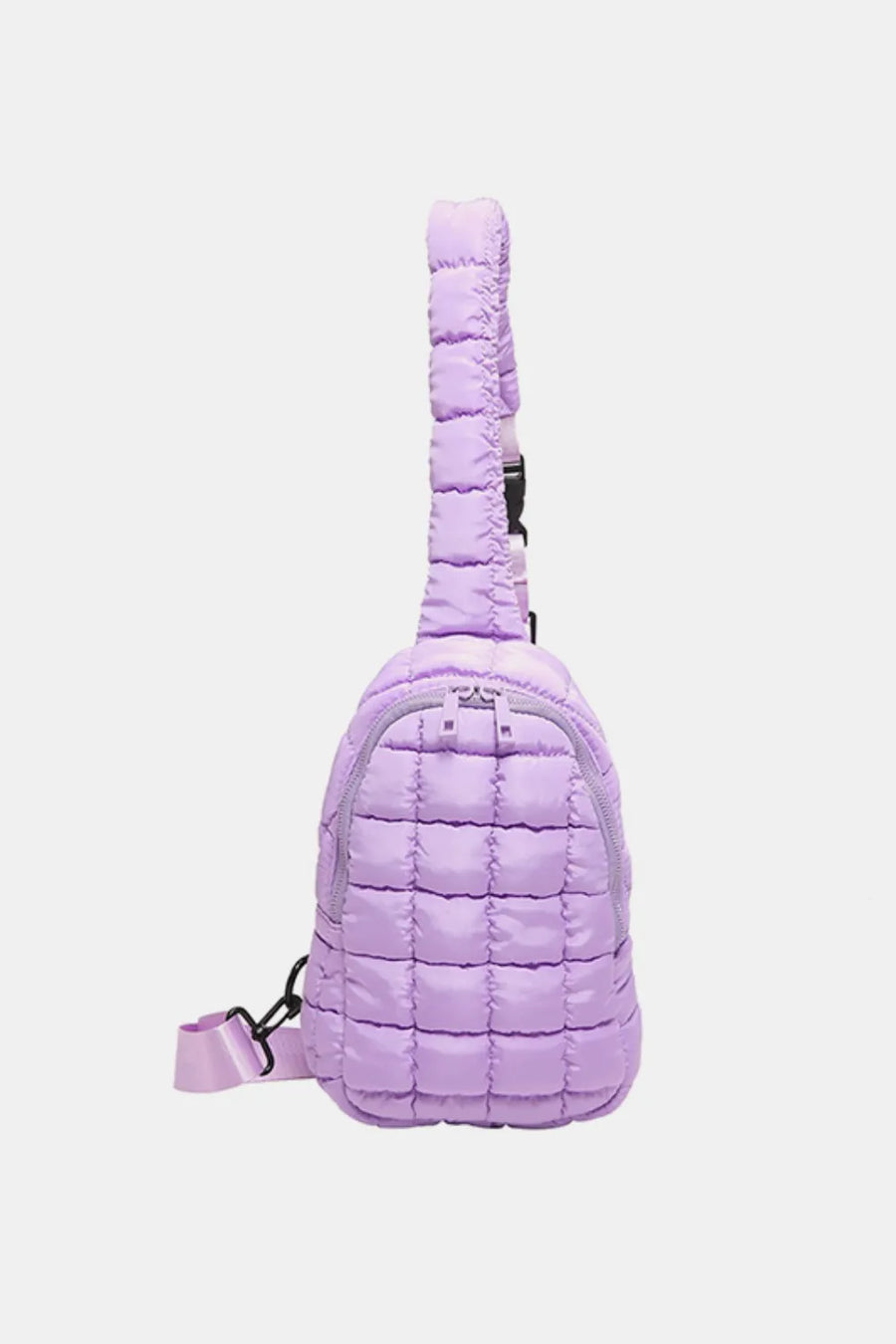 Padded sling bag in Pastel Blue with quilted texture and top handle
