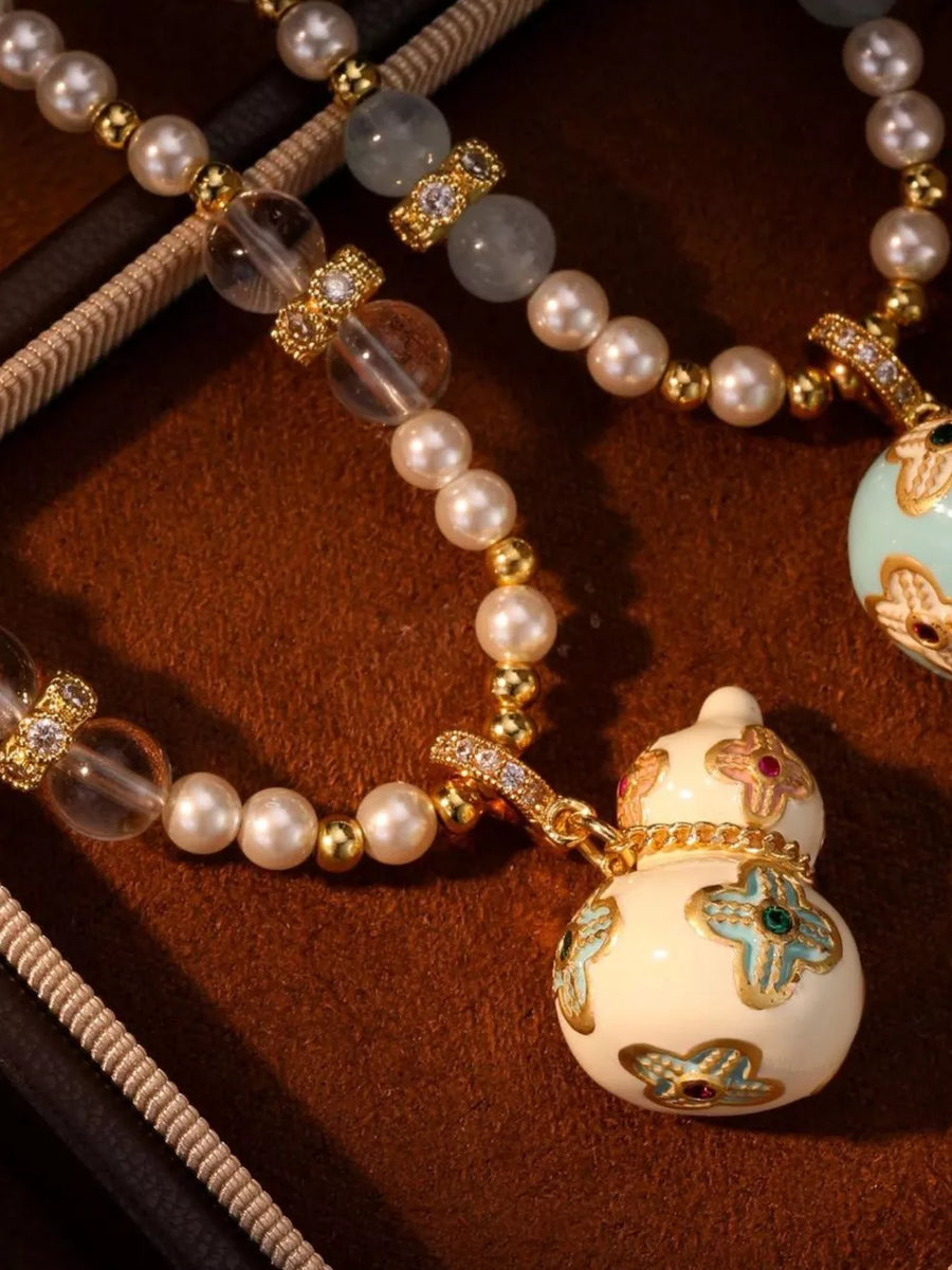 Synthetic Pearl, 18K Gold-Plated, Alloy, Crystal Care instructions: Avoid wearin necklace in White with long strand