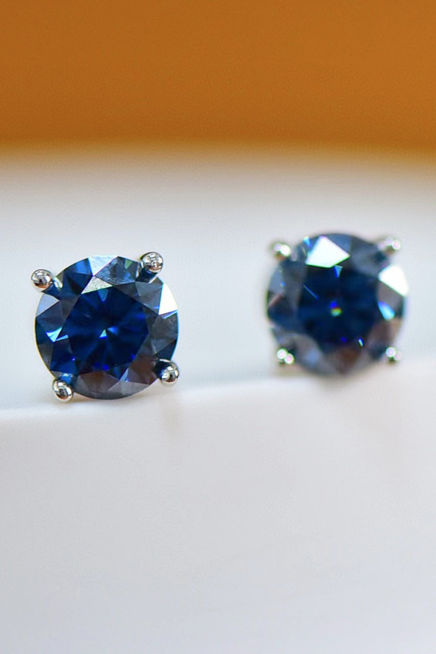 Blue sapphire stud earrings with platinum setting.