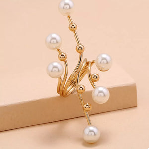 Gold bypass ring with pearls and gold beads, alloy, casual jewelry