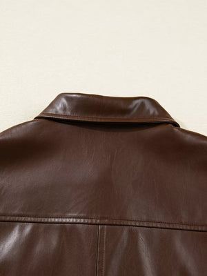 shell:100% PU Lining: 100% polyester Care instructions: Machine wash cold leather jacket in Dark Brown with relaxed