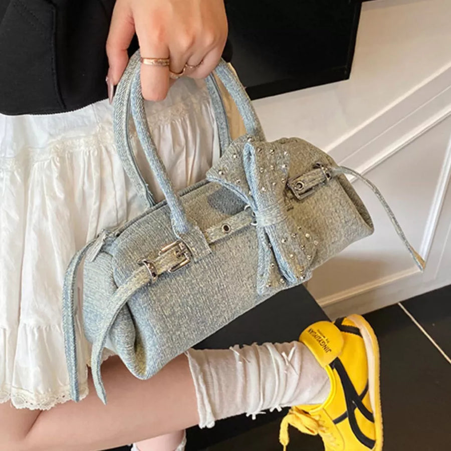 Denim Bow Accent Crossbody Bag option 6