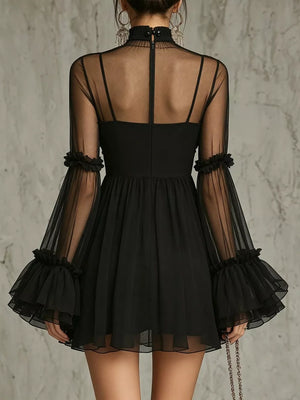 100% polyester Care instructions: Machine wash cold mini dress in Black with fit-and-flare silhouette