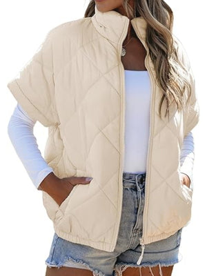 quilted jacket in Apricot with quilted and pocketed