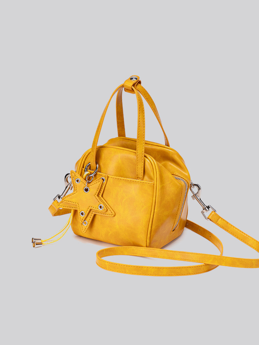 Star-Charm PU Leather Crossbody Bag in mustard yellow with star charm