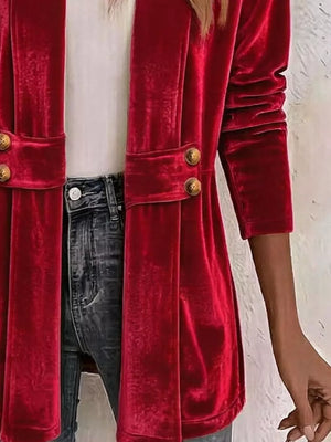 Full Size Velvet Open-front Cardigan Plus Size in Pink with decorative button