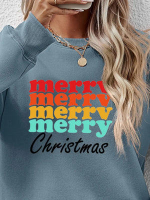 Light Blue crewneck sweatshirt with retro "merry merry merry Christmas" graphic