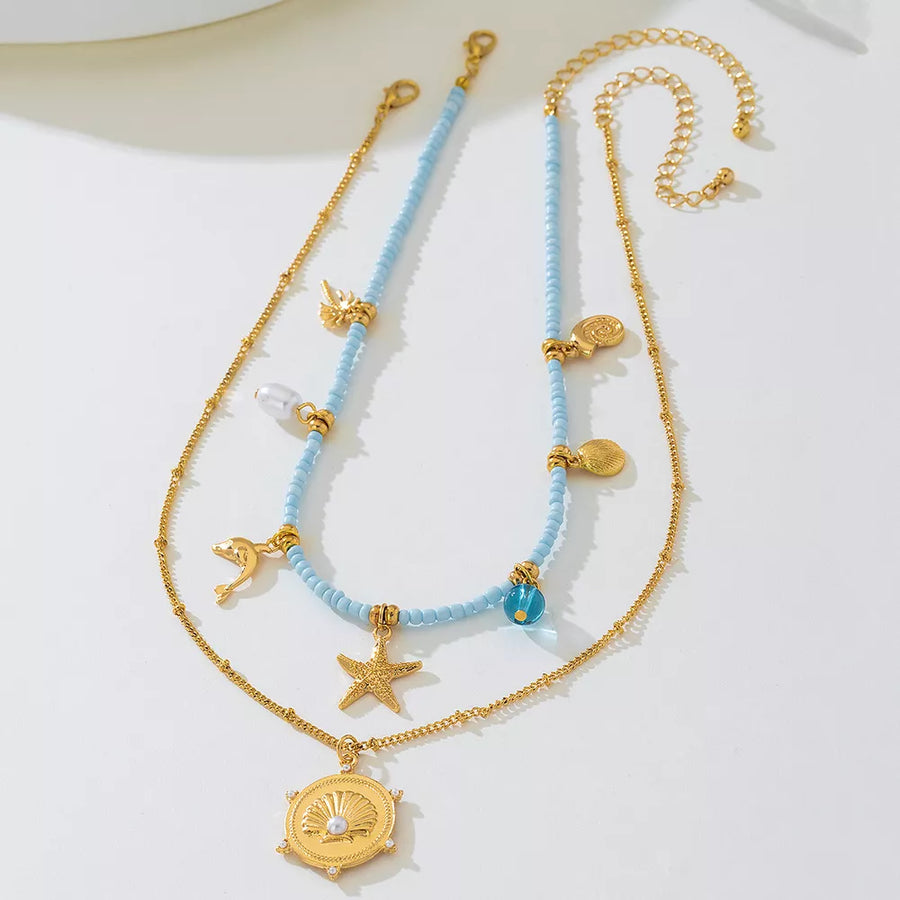 necklace in light blue with layered and choker, collarbone length