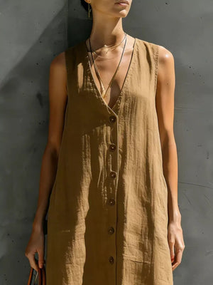 coastal maxi dress in cream with v-neck