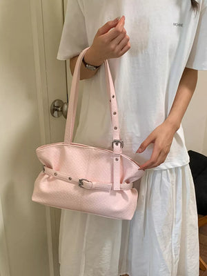 Blue shoulder bag with buckle and woven