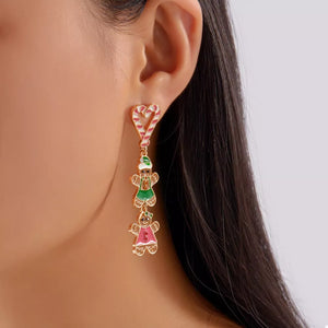 red earrings featuring drop design and striped