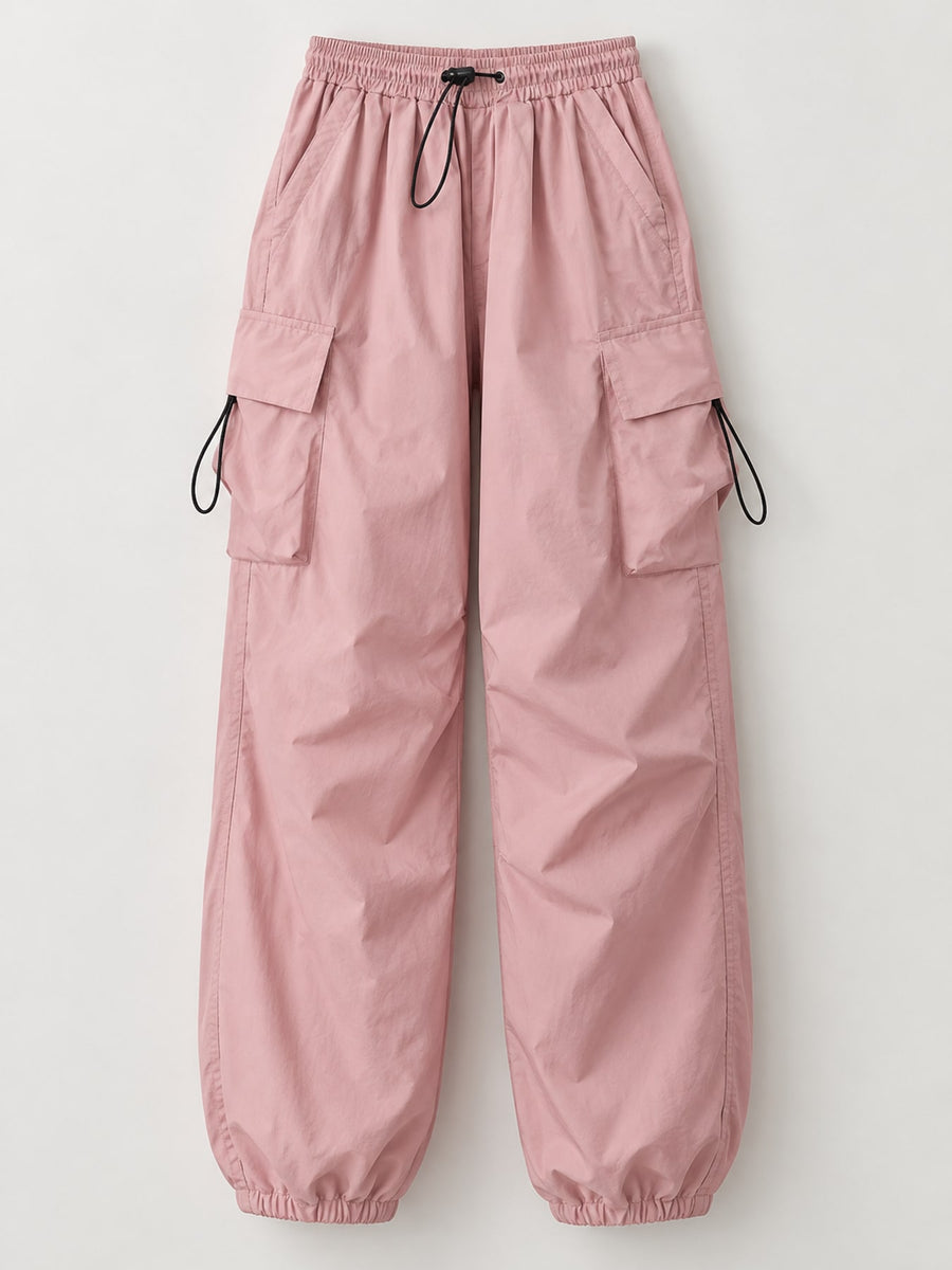 Full Size Drawstring Cargo Pants Plus Size in Black with adjustable